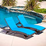 Lakeport Outdoor Adjustable Chaise Lounge Chairs w/ Blue Colored Cushion (Set of 2) For Sale