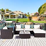 Cheap Cloud Mountain 6 Piece Wicker Furniture Set Outdoor Patio Garden Lawn Furniture Set PE Rattan Sectional Sofa Couch Set Cushions Summmer Pillows, Dark Chocolate