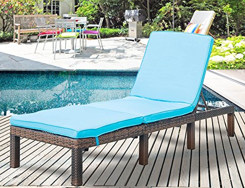 Leisure Zone Patio Furniture Outdoor Adjustable PE Rattan Wicker Chaise Lounge Chair Sunbed (Blue Cushion) Review
