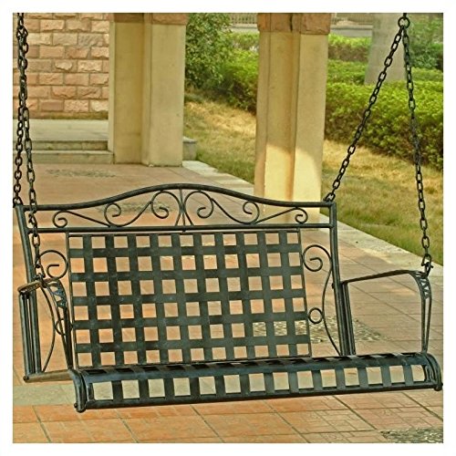 International Caravan Mandalay Iron Patio Porch Swing in Antique Black