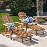 GDF Studio Halley Outdoor Reclining Wood Adirondack Chair with Footrest (2, Natural Stained)