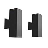 LUMINTURS Pack of 2 Dimmable 10W LED E27 Bulb Globe included Square Wall Sconces Outdoor Up/Down Light Pure White Black Finish