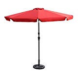Edeco 9 Ft Outdoor Table Aluminum Patio Umbrella Market Unbrella with Tilt and Crank, 8 Ribs, Polyester, (Unbrella Base Not Included) (Red 2) For Sale