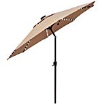 Le Papillon Outdoor Patio Umbrella 9 Ft Solar Powered Lighted Table Market Umbrella with Crank and Push Button Tilt, Beige