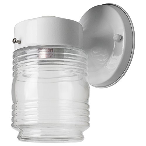 Sunlite ODI1050 7-Inch Wall Mount Jar Outdoor Fixture, White Finish with Clear Glass