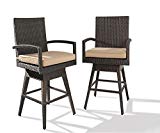 Ulax furniture 2Pack Outdoor Patio Furniture All-Weather Brown Wicker Swivel Bar Stool with Cushion For Sale