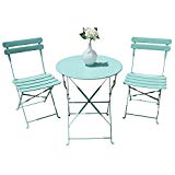 Orange Casual Outdoor 3 Pieces Patio Bistro Set Folding Steel Furniture Balcony Table and Chairs Sets,  Tiffany Blue For Sale