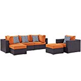 Modway Convene Wicker Rattan 6-Piece Outdoor Patio Sectional Sofa Furniture Set in Espresso Orange For Sale Modway Convene Wicker Rattan 6-Piece Outdoor Patio Sectional Sofa Furniture Set in Espresso Orange For Sale