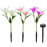 Outdoor Solar Garden Stake Lights – Solar Powered Lights with 6 Lily Flower, Multi-Color Changing LED Solar Stake Lights for Garden, Patio, Backyard (Purple,Pink and White) For Sale