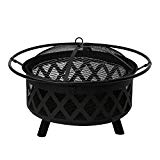 Peach Tree 30″ Outdoor Fire Pit Metal Crossweave Firebowl Fire Pit with Cooking Grill, Spark Screen and Cover Review