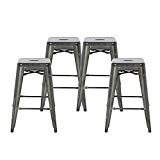 Buschman Set of Four Dark Gun Metal Dark Grey 24 Inches Counter Height Tolix-Style Metal Bar Stools, Indoor/Outdoor, Stackable Review
