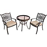 Hanover Traditions 3 Piece Bistro Set in Tan with 30″ Glass-Top Table