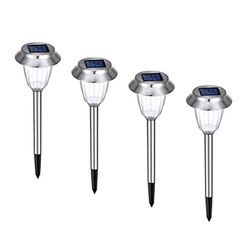 Solar Lights Outdoor Garden Pathway Lights - Drunze IP44 Waterproof 8 Lumens,Polygonal Star Pattern,Stainless Steel 4-Pack