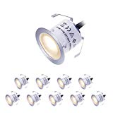 LED Deck Lights Kit 12V Low Voltage Waterproof IP67 Warm White Recessed Deck Lighting In Ground Light for Stair Step Garden Patio Yard Wood Floor Outdoor Landscape Lights Fixtures(Pack of 10)