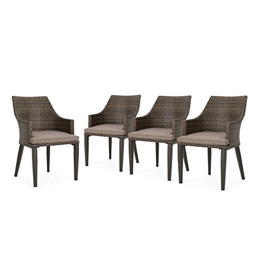 Great Deal Furniture Hilary Outdoor Mixed Mocha Wicker Dining Chairs with Mocha Water Resistant Cushions (Set of 4)