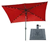 10′ x 6.5′ Red Rectangular Solar Powered LED Lighted Patio Umbrella with Gray Square Base – By Trademark Innovations