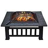 Yaheetech 32″ Outdoor Metal Firepit Square Table Backyard Patio Garden Stove Wood Burning Fire Pit with Spark Screen, Log Poker and Cover Review