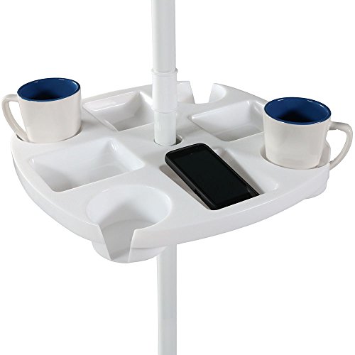 Sunnydaze Outdoor Beach Umbrella Table, 4 Drink Holders and Tray Slots - for Beach and Patio Umbrellas