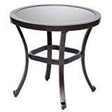 dali Outdoor End Table, Tempered Glass Table Patio Bistro Table Top Garden Home Furniture Side Table 22″ Dia x 20.6″ Height For Sale