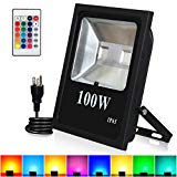 RGB LED Flood Lights, T-SUNRISE 100W Super Bright Outdoor Security Wall Light, Remote Control, RGB Color Changing IP65 Waterproof with US Plug for Garden, Yard, Warehouse Sidewalk