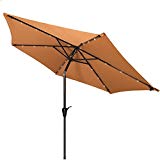 Punchau 9 Ft Solar Powered Patio Umbrella with LED Lights – Nutmeg Tan Outdoor Market Umbrellas with Tilt on Sale Punchau 9 Ft Solar Powered Patio Umbrella with LED Lights – Nutmeg Tan Outdoor Market Umbrellas with Tilt on Sale