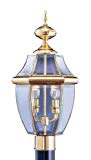 Livex Lighting 2254-02 Monterey 2 Light Outdoor Polished Brass Finish Solid Brass Post Head with Clear Beveled Glass For Sale
