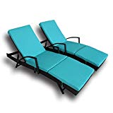LEAPTIME Patio Lounge Chair Outdoor Rattan Chaise with Armrest Adjustable Black PE Wicker Sunbed Furniture with Turquoise Cushion-Set of 2 Review