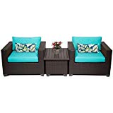 TK Classics 3 Piece Belle Outdoor Wicker Patio Furniture Set, Aruba TK Classics 3 Piece Belle Outdoor Wicker Patio Furniture Set, Aruba