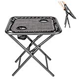 Bonnlo Outdoor Folding Sling Side Table with Mesh Cup Holders for Camping, Picnic, Patio, Garden, Backyard, Beach (Table Only) (Grey)