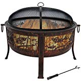 Sunnydaze Northwoods Fishing Fire Pit, 30-Inch Diameter, with Spark Screen