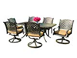 Cheap Everhome Designs – Nevada 7-Piece 72″ Rectangular Cast Aluminum Patio Dining Set with Premium Sunbrella Cushions (6 Swivel Rocking Chairs)
