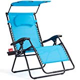 Goplus Folding Zero Gravity Lounge Chair Wide Recliner for Outdoor Beach Patio Pool w/Shade Canopy (Blue Zero Gravity Chair) Review