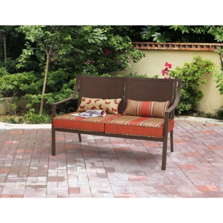 Mainstays* 500 lbs Capacity Alexandra Square Patio Love seat Bench in Orange Stripe
