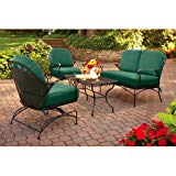 4-piece Outdoor Patio Conversation Set, Green, Furniture Seats 4 relax in out in your backyard in comfort all season long with this set. The steel frame has a durable, powder-coated, carefree finish, and the cushions keep their Green color thanks to a UV-resistant finish For Sale 4-piece Outdoor Patio Conversation Set, Green, Furniture Seats 4 relax in out in your backyard in comfort all season long with this set. The steel frame has a durable, powder-coated, carefree finish, and the cushions keep their Green color thanks to a UV-resistant finish For Sale