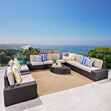 Cheap Sheridan Outdoor Wicker Sectional w/Water Resistant Cushions (10, Dark Brown/Beige)
