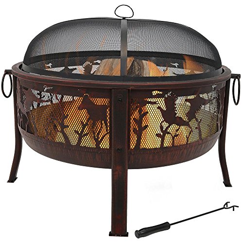 Sunnydaze Pheasant Hunting Fire Pit, 30-Inch Diameter, with Spark Screen