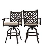 Cheap PHI VILLA Extra Wide Outdoor Patio Pub Height Swivel Bar Stools Cast Aluminum Arms Chairs Set of 2 Seat Cushion