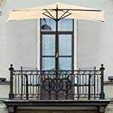 Pure Garden 9′ Half Round Patio Umbrella, Tan For Sale