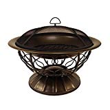 Cheap Catalina Creations Durable Round Steel Wood Burning Outdoor Fire Pit with Spark Screen Guard, Log Grate, Screen Lifting Tool and Antique Bronze Finish, 29″ L