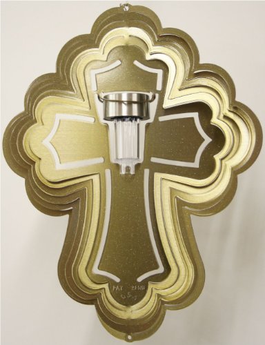 Stainless Steel Solar Light Cross - 16 Inch Wind Spinner, Brass