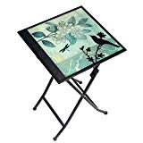 CEDAR HOME Side Table Outdoor Garden Patio Metal Accent Desk with Square Hand Painted Glass, Teal Review