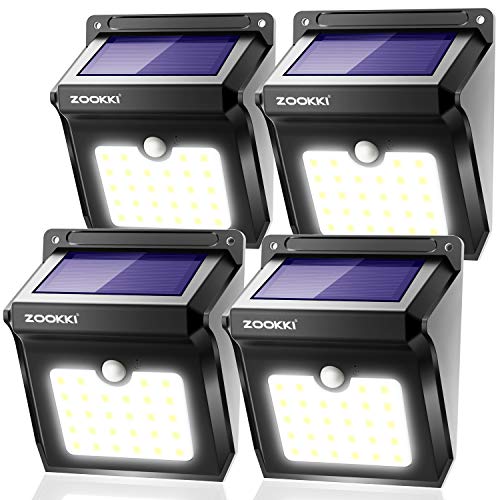 Solar Motion Sensor Lights Outdoor, ZOOKKI 28 LEDs Waterproof Solar Powered Wall Lights, Wireless Security Night Lights for Outdoor Garden Patio Yard Deck Garage Driveway Porch Fence 4 Pack