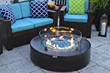 AKOYA Outdoor Essentials 42″ Round Modern Concrete Fire Pit Table w/Glass Guard Crystals Set in Brown (Onyx Black) Review