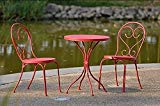 Small Space Scroll 3 Piece Chairs & Table Outdoor Furniture Bistro Set, Red, Seats 2