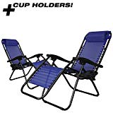 PARTYSAVING Infinity Zero Gravity Outdoor Lounge Patio Folding Reclining Chair Set of 2 APL1015 W/Cupholder (Blue)