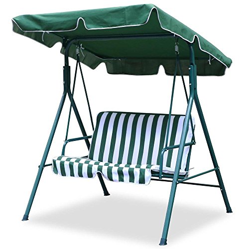 World Pride Garden/Backyard 2 Seater Cushioned Patio Swing,With UV Protected Canopy, Max load:440lb,White/Green stripe