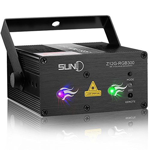 SUNY Laser Lights 12 Gobos in Blue Red Laser Light Green Stars Mixed Effect Stage Lighting Party Music Laser Projector Remote Control Sound Activated Dance Home Decoration Xmas Holiday DJ Light Show