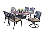 Darlee Nassau Cast Aluminum 7-Piece Dining Set with Seat Cushions and 42 by 72-Inch Rectangular Dining Table, Antique Bronze Finish For Sale