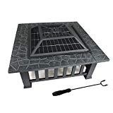 Nova Microdermabrasion 32″ Outdoor Fire Pit Square Metal Firepit Backyard Patio Garden Stove Fireplace with Weather Resistant Cover & Poker