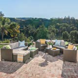 Gizette Outdoor 9 Piece Light Brown Wicker Sofa Set